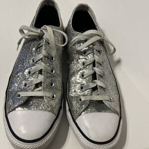 Converse Sparkly Silver All Star Shoes Men’s 8 women’s Ladies 10 Excellent Cond!